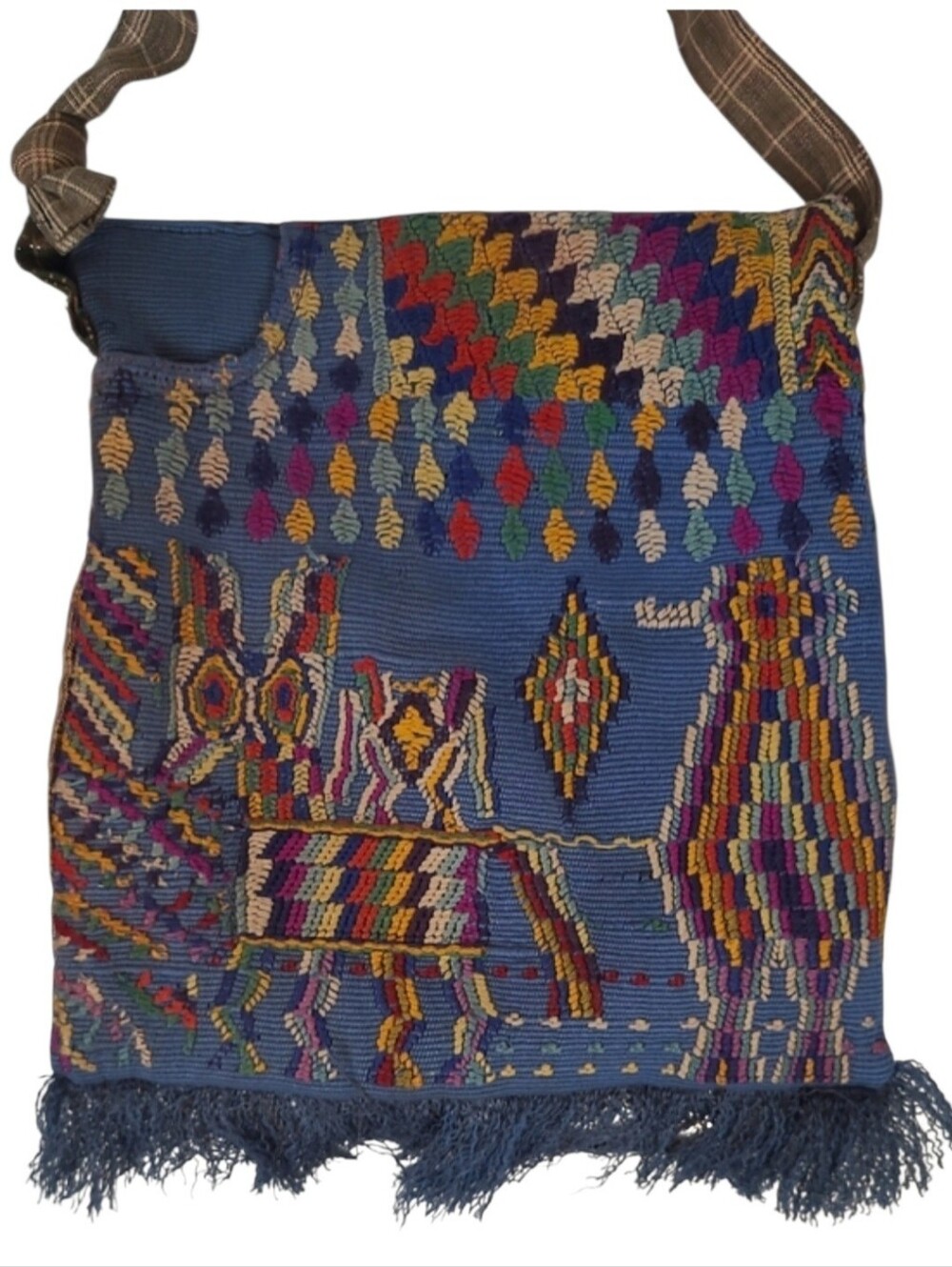 Blue Handwoven Ethnic Crossbody Bag with Multicolor Embroidery EUC